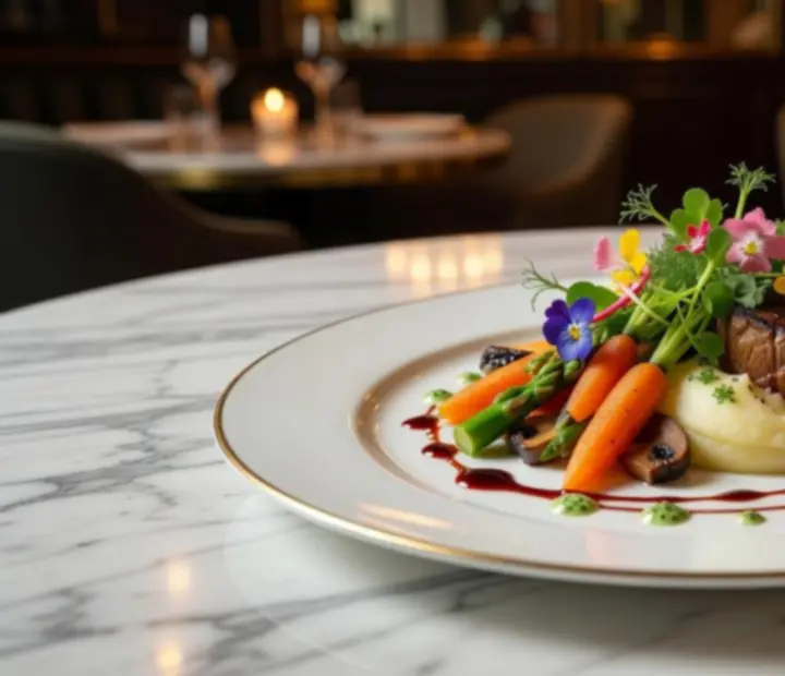 Séf signature fine dining fogása művészi tálalásban