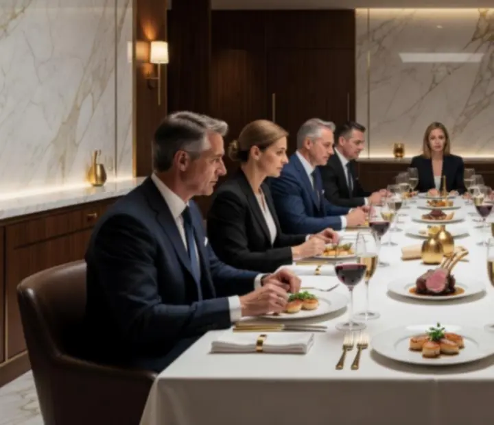 Elegáns privát üzleti vacsora exkluzív enteriőrben